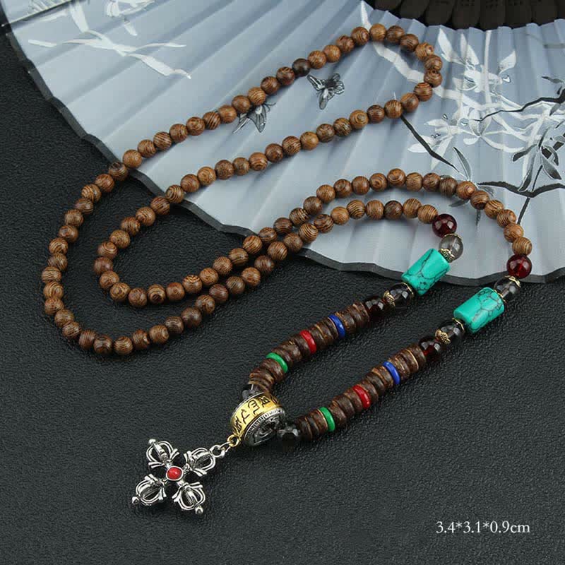 KarmaRipple's Tibetan Om Mani Padme Hum Prayer Wheel Rotation Vajra Wood Pendant Necklace p4