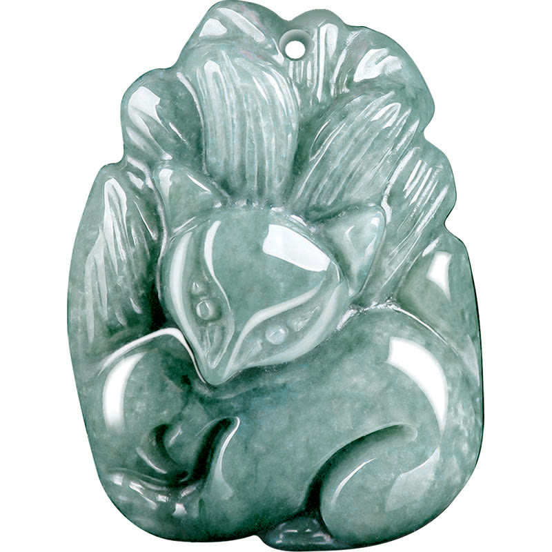 KarmaRipple's Authentic Green Jade Nine Tailed Fox Engraved Prosperity Pendant Necklace p12