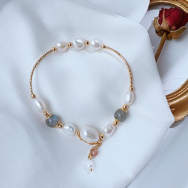 KarmaRipple's Pearl Moonstone Strawberry Quartz Bead Optimism Bracelet p5
