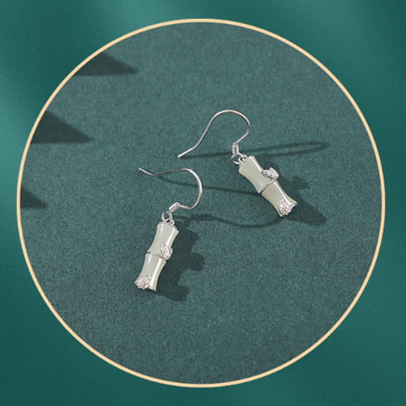 KarmaRipple's 925 Sterling Silver Hetian Jade Chrysoberyl Cat Eye Red Agate Bamboo Fortune Drop Earrings p13