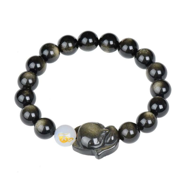 KarmaRipple's Authentic Rainbow Obsidian Gold Sheen Obsidian Silver Sheen Obsidian Fox Balancing Bracelet p15