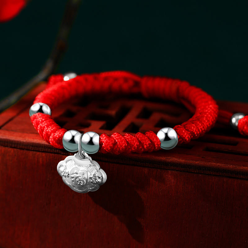 KarmaRipple's 925 Sterling Silver Handmade Fu Character Fortunate Money Bag Chinese Lock Talisman Bell Lotus Bronze Coin King Kong Weave Woven Kids Bracelet p24