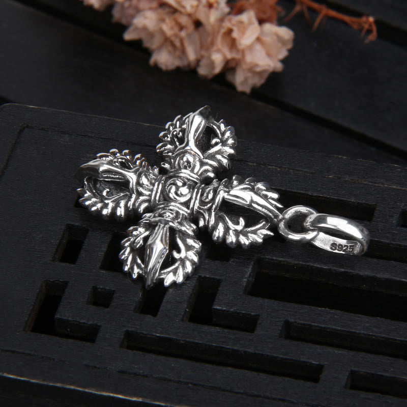 KarmaRipple's 925 Sterling Silver Double Dorje Vajra Spiritual Strength Pendant Necklace p3