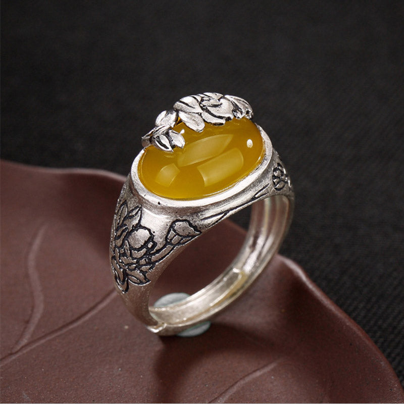 KarmaRipple's Citrine Lotus Blessing Protection Adjustable Ring p2