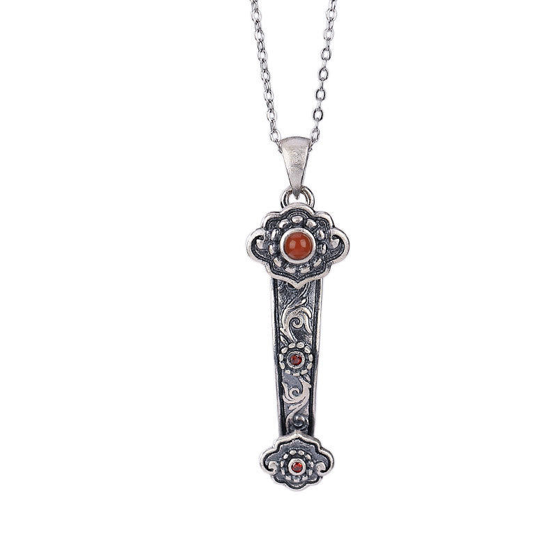 KarmaRipple's 925 Sterling Silver Red Agate Cyan Jade Auspicious Clouds Ruyi Handle Blessing Pendant Necklace p7