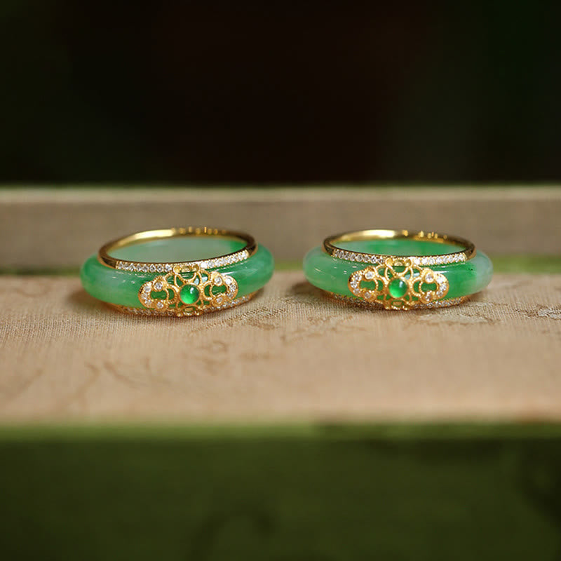 KarmaRipple's 18K Gold Plated Authentic Green Chalcedony Strength Ring p2