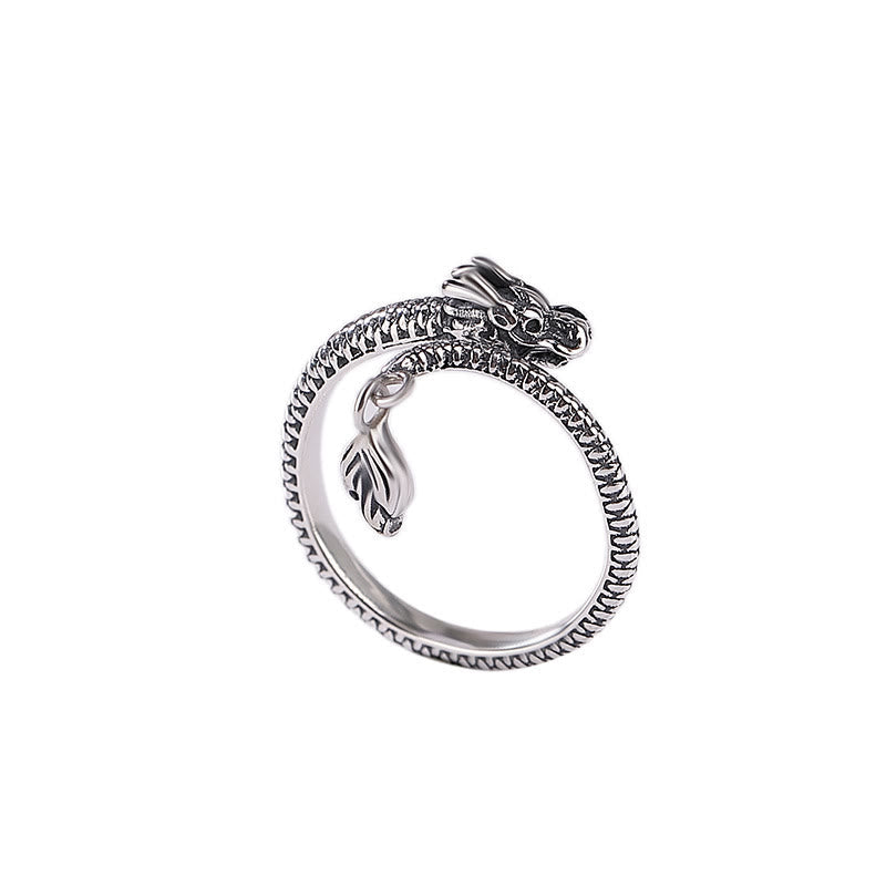 KarmaRipple's 925 Sterling Silver Vintage Year of the Dragon Fortune Protection Strength Adjustable Ring p24