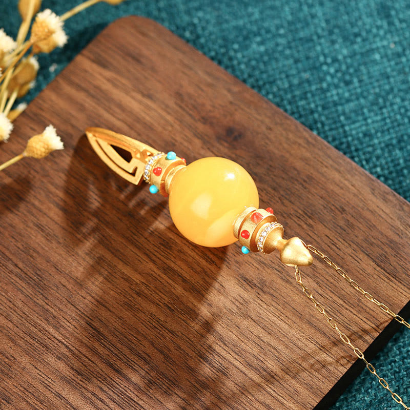 KarmaRipple's 24K Gold Plated Amber Dorje Vajra Clear Anxiety Pendant Necklace p4