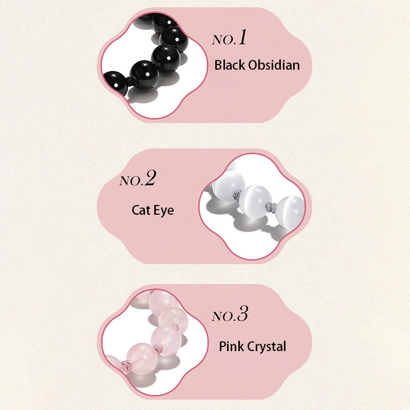 KarmaRipple's Authentic Black Obsidian Cat's Eye Pink Gemstone PiXiu Strength Bracelet p6