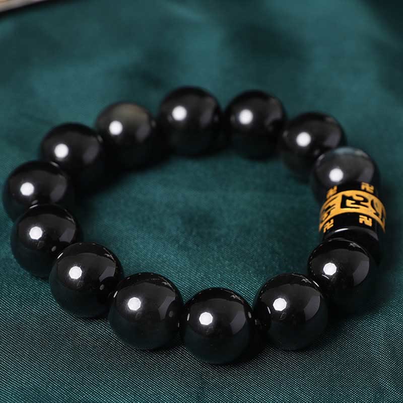 KarmaRipple's Rainbow Obsidian Om Mani Padme Hum Swastika Positive Bracelet p10