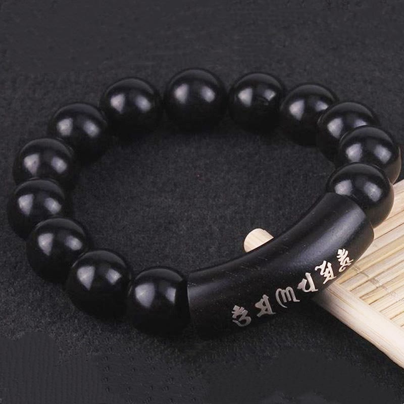 KarmaRipple's 999 Sterling Silver Ebony Wood Om Mani Padme Hum Inlaid Balance Bracelet p5