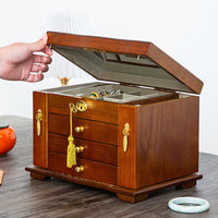 Boîte à bijoux vintage en bois de grande capacité de KarmaRipple, boîte de rangement pour bijoux avec miroir
