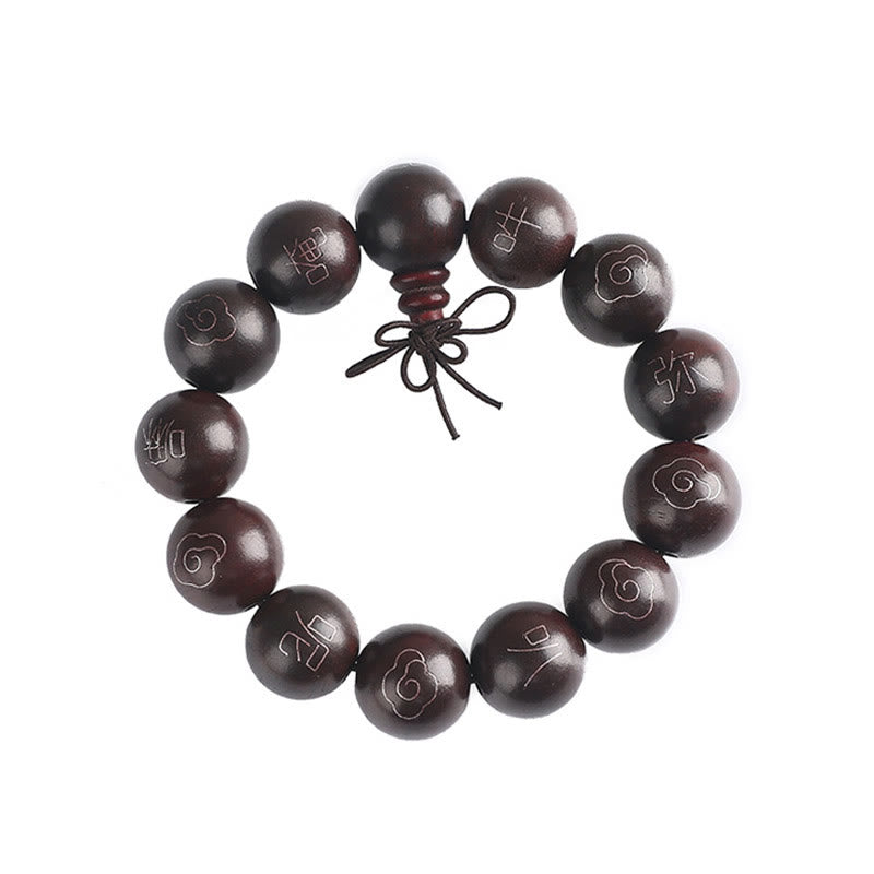KarmaRipple's 925 Sterling Silver Inlaid Small Leaf Red Sandalwood Om Mani Padme Hum Character Auspicious Clouds Protection Bracelet p20