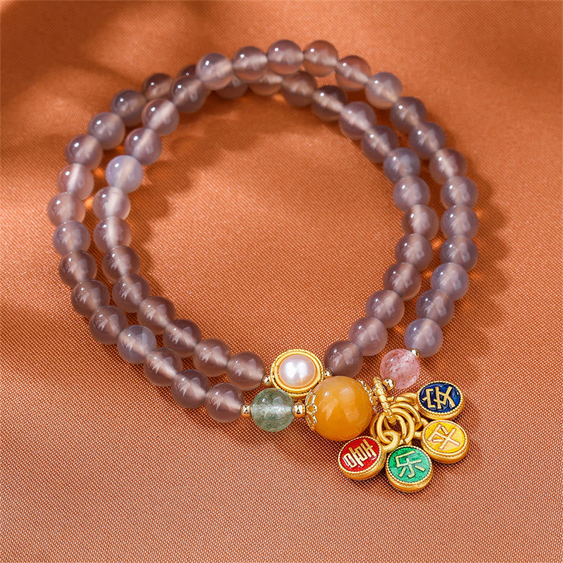 KarmaRipple's Authentic Gray Agate Peace And Joy Talisman Balance Double Wrap Bracelet p4