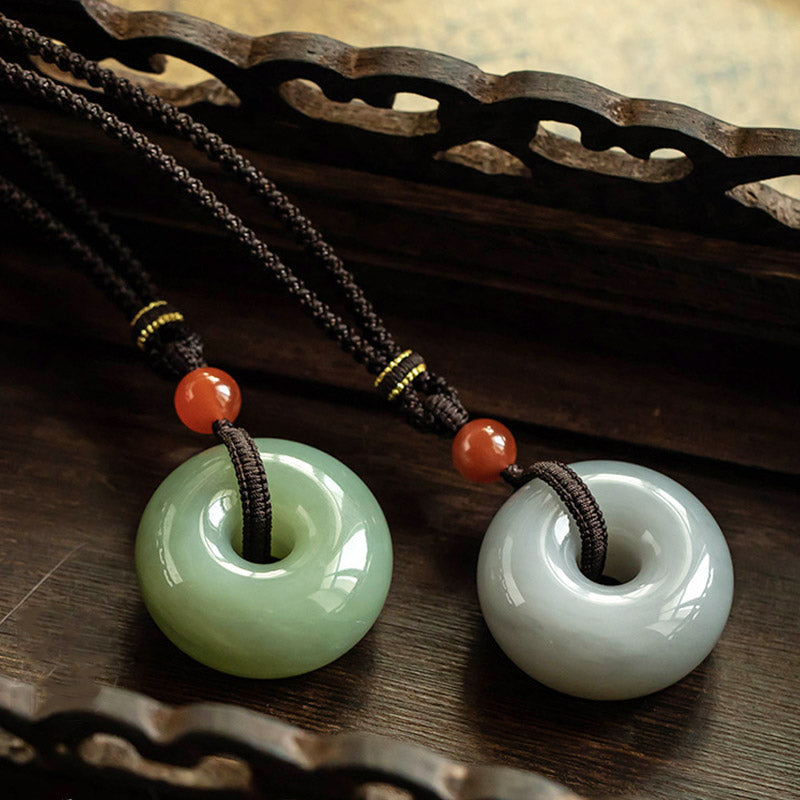 KarmaRipple's Authentic Round Jade Gray Jade Peace Buckle Fortune Pendant Necklace p5