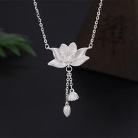 KarmaRipple's 999 Sterling Silver Lotus Flower Pod Carved Enlightenment Pendant Necklace