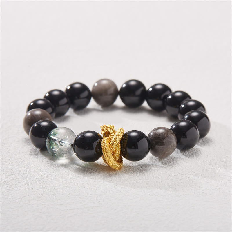 KarmaRipple's Authentic Silver Sheen Obsidian Dragon Green Phantom Protection Bracelet p4