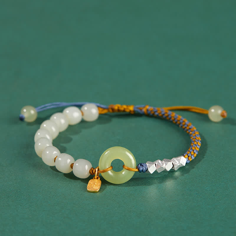 KarmaRipple's 925 Sterling Silver Hetian Jade Peace Buckle Beaded Fortune Happiness Talisman Bracelet p5