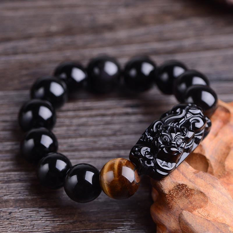 KarmaRipple's Authentic Black Obsidian PiXiu Tiger's Eye Strength Bracelet p2