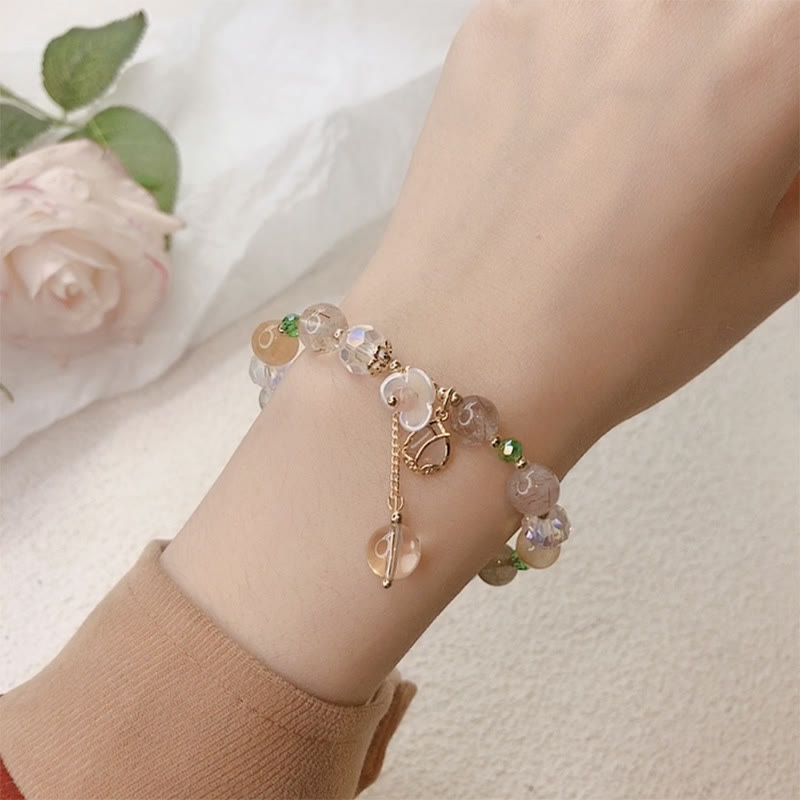 KarmaRipple's Strawberry Quartz Rutilated Quartz Fluorite Flower Balancing Bracelet p24