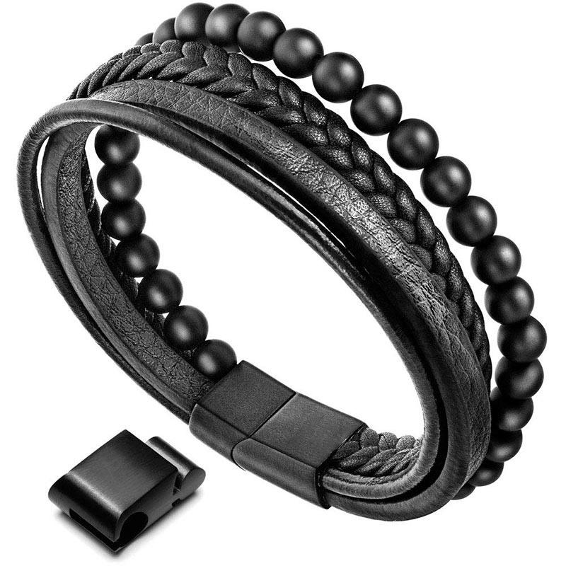 KarmaRipple's Authentic Lava Rock Black Onyx Bead Leather Bracelet p20