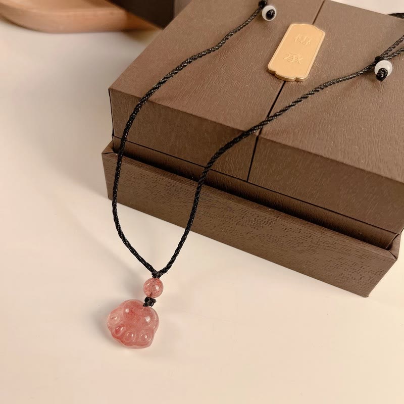 KarmaRipple's Strawberry Quartz Lovely Cat Paw Claw Balancing Pendant Necklace p10