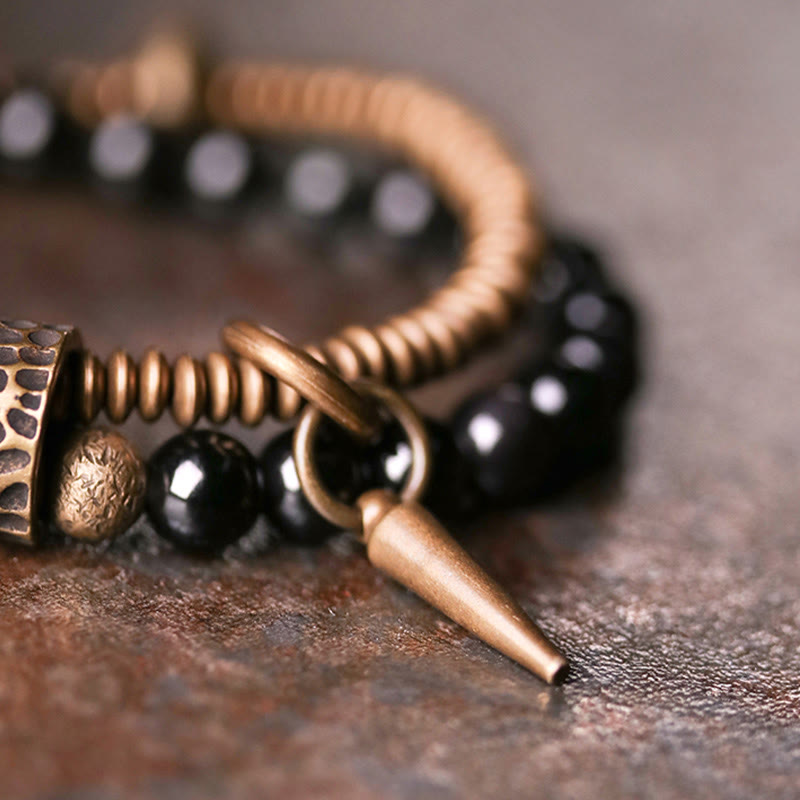 KarmaRipple's Rainbow Obsidian Bronze Inner Peace Balancing Double Layer Bracelet p6