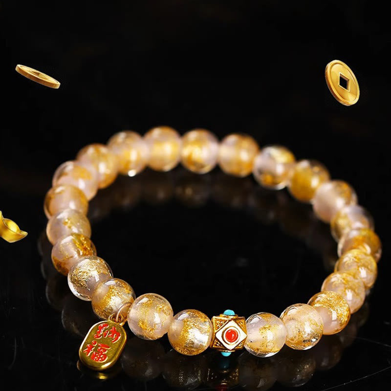 KarmaRipple's Tibetan Incense Ash Liuli Glass Bead Fortunate Fortune Fu Character Talisman Bracelet p9
