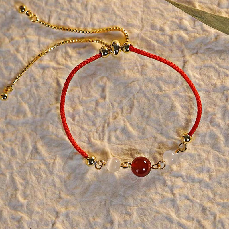 KarmaRipple's Red Agate Cat Eye Woven String Confidence Bracelet p5