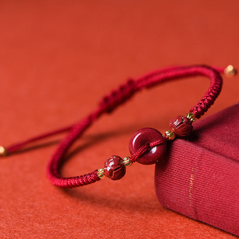 KarmaRipple's Handmade Cinnabar Peace Buckle Lotus Calm Blessing Woven Rope Bracelet p5