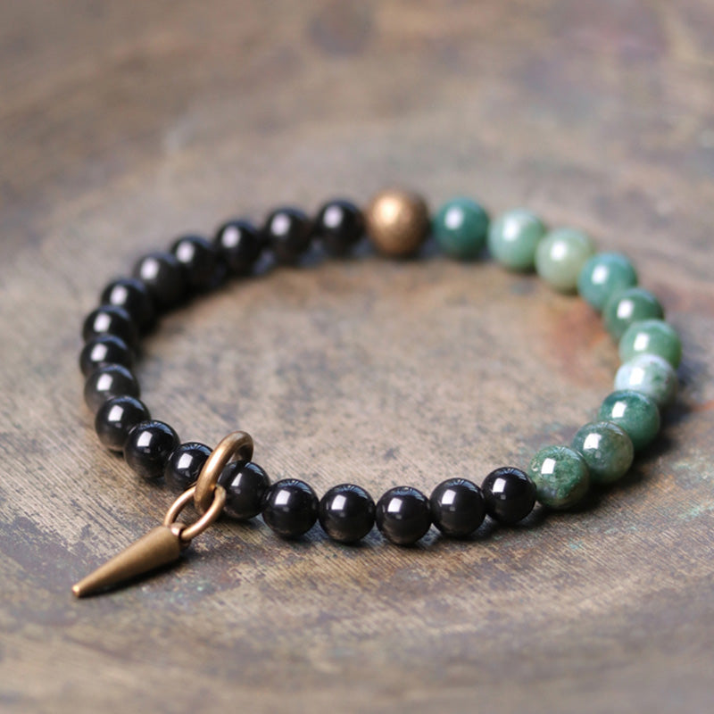 KarmaRipple's Black Obsidian Sodalite Gemstone Bronze Strength Pair Bracelet p33
