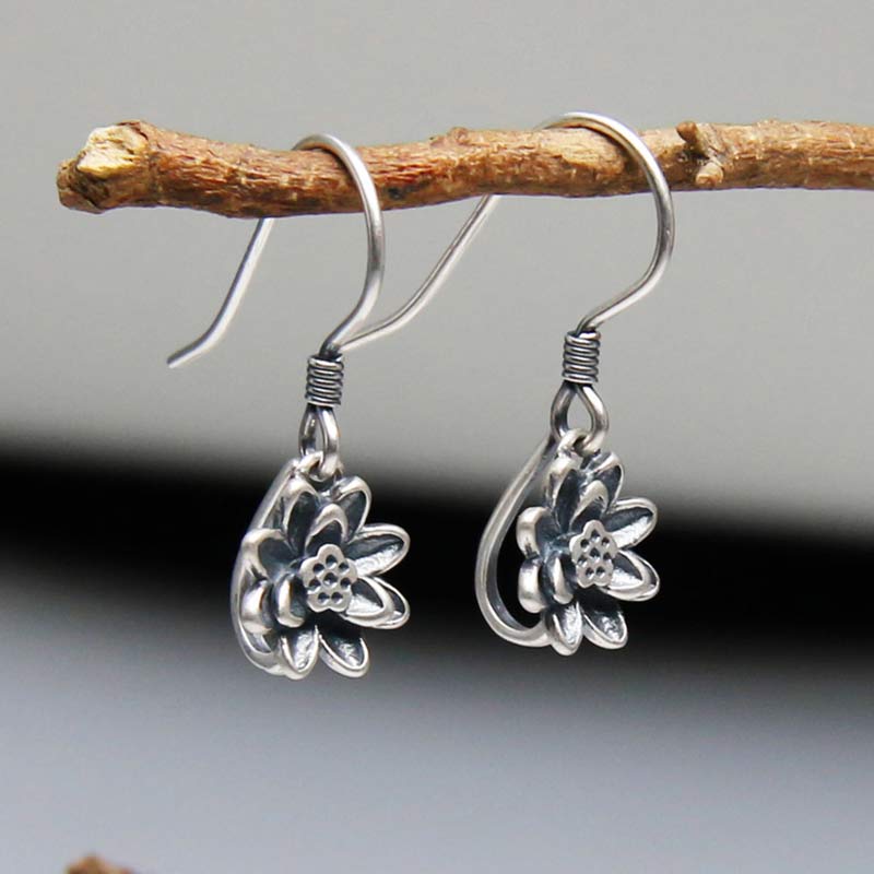 KarmaRipple's 925 Sterling Silver Lotus Flower Enlightenment Earrings p2