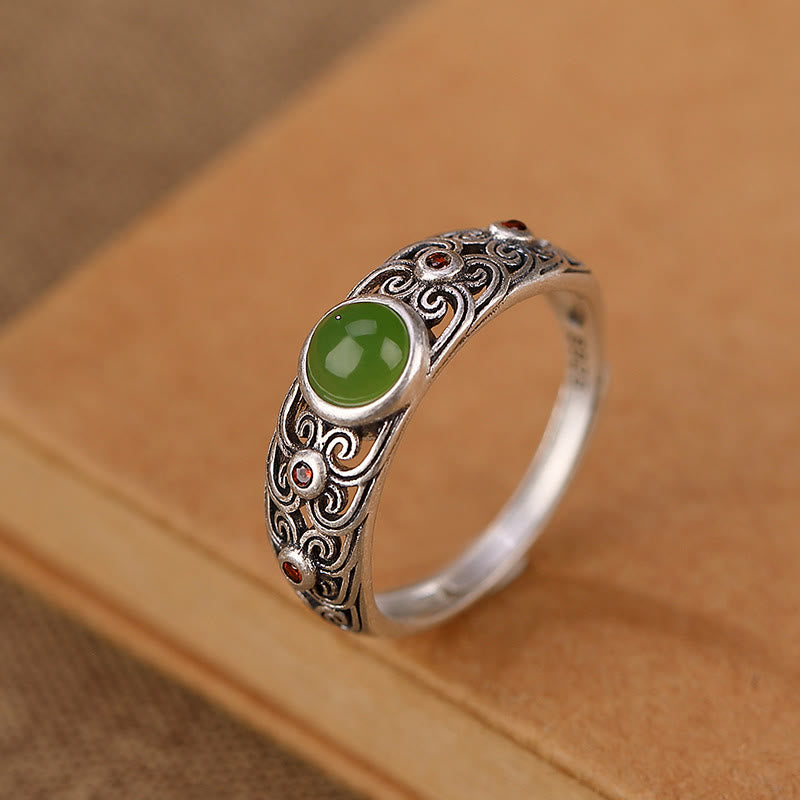 KarmaRipple's 925 Sterling Silver Hetian Cyan Jade Balance Adjustable Ring p3