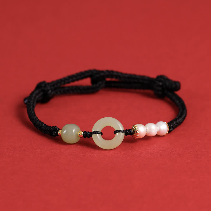 KarmaRipple's Authentic Hetian Jade Pearl Peace Buckle Fortune Bracelet p27