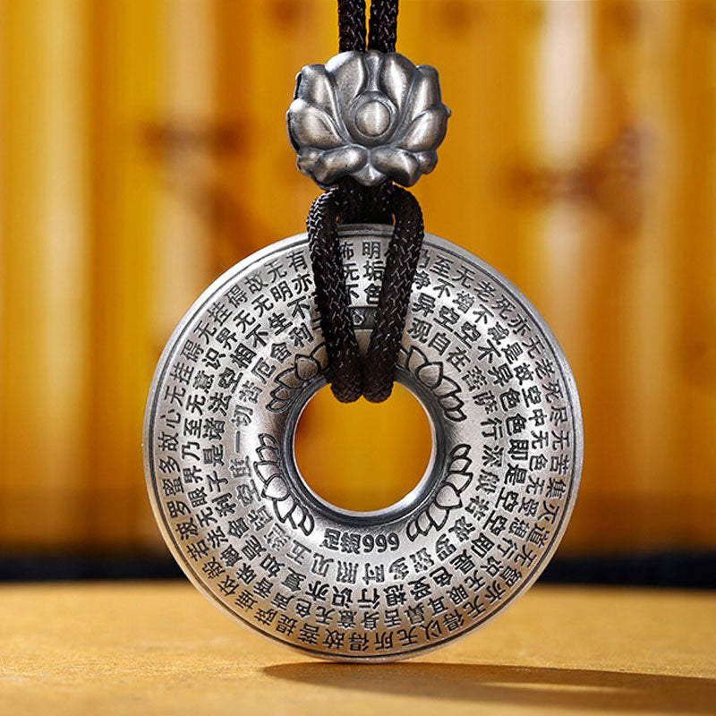 KarmaRipple's 999 Sterling Silver Heart Sutra Lotus Peace Buckle Pendant Necklace p6
