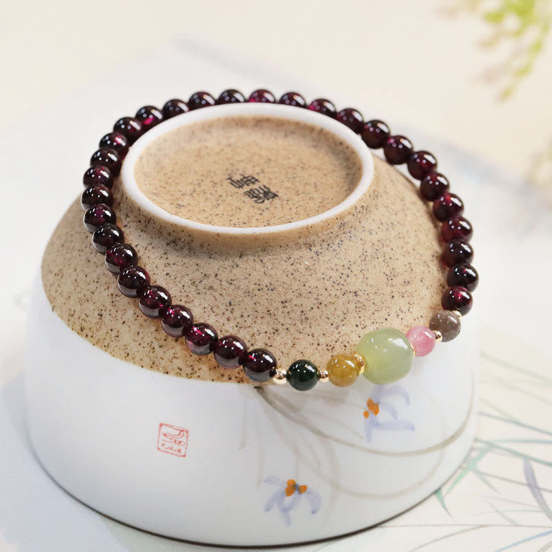 KarmaRipple's Authentic Garnet Hetian Jade Tourmaline Bead Passion Bracelet p2