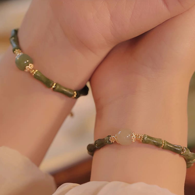 KarmaRipple's 14K Bronze Plated Peridot Hetian Jade Bamboo Pattern Fortune Bracelet p8