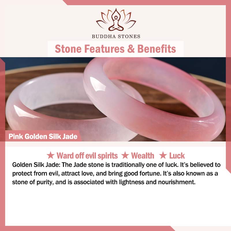KarmaRipple's Pink Golden Silk Jade Wealth Fortune Bracelet Bangle p8