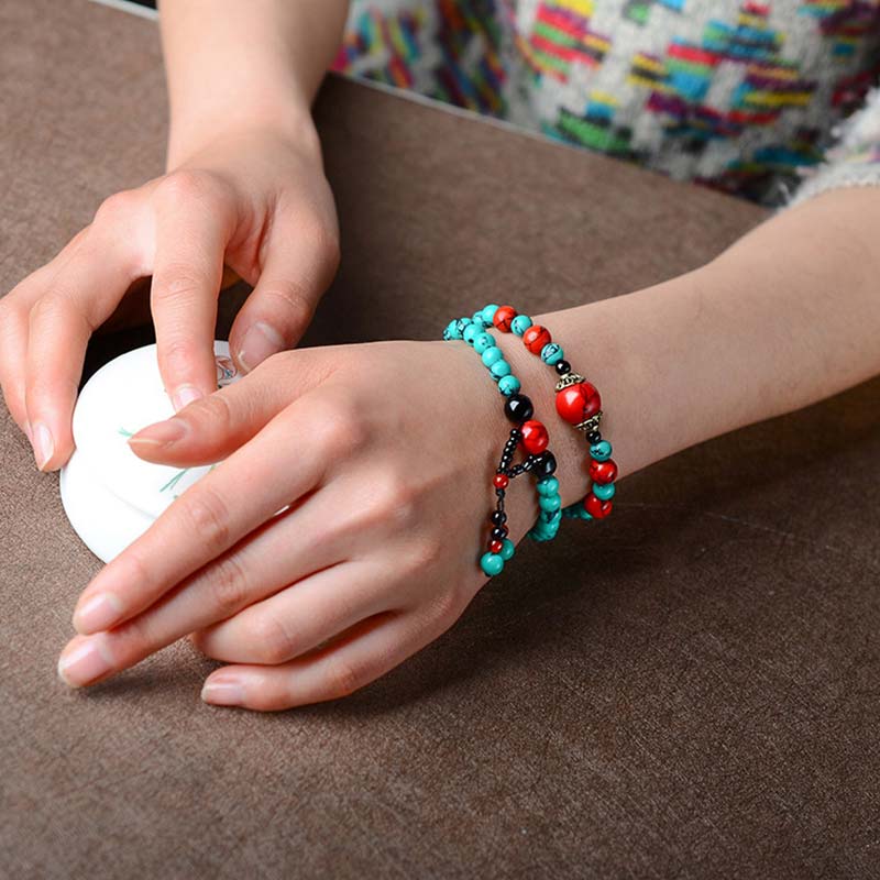 KarmaRipple's Turquoise Black Onyx Red Turquoise Bead Protection Bracelet p5