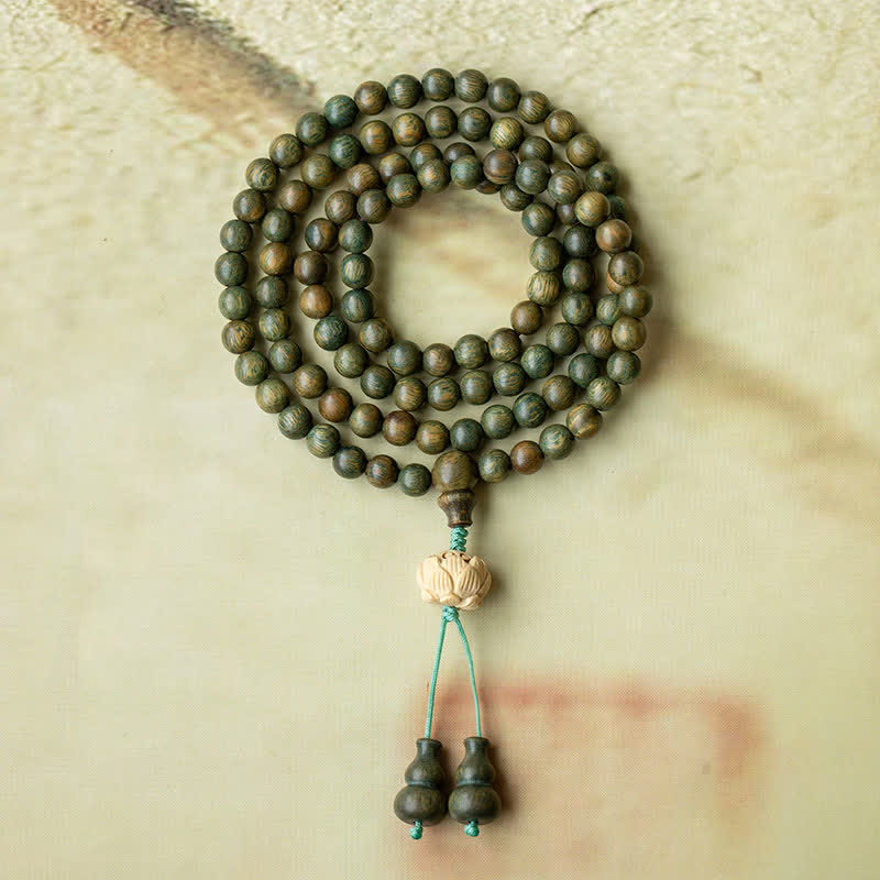 KarmaRipple's 108 Mala Beadwork Green Sandalwood Boxwood Lotus Positive Bracelet p1