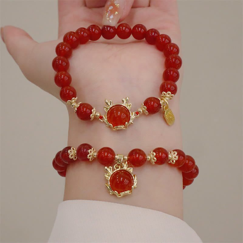 KarmaRipple's Year of the Dragon Red Agate Jade Peace Buckle Fu Character Success Bracelet ( p8