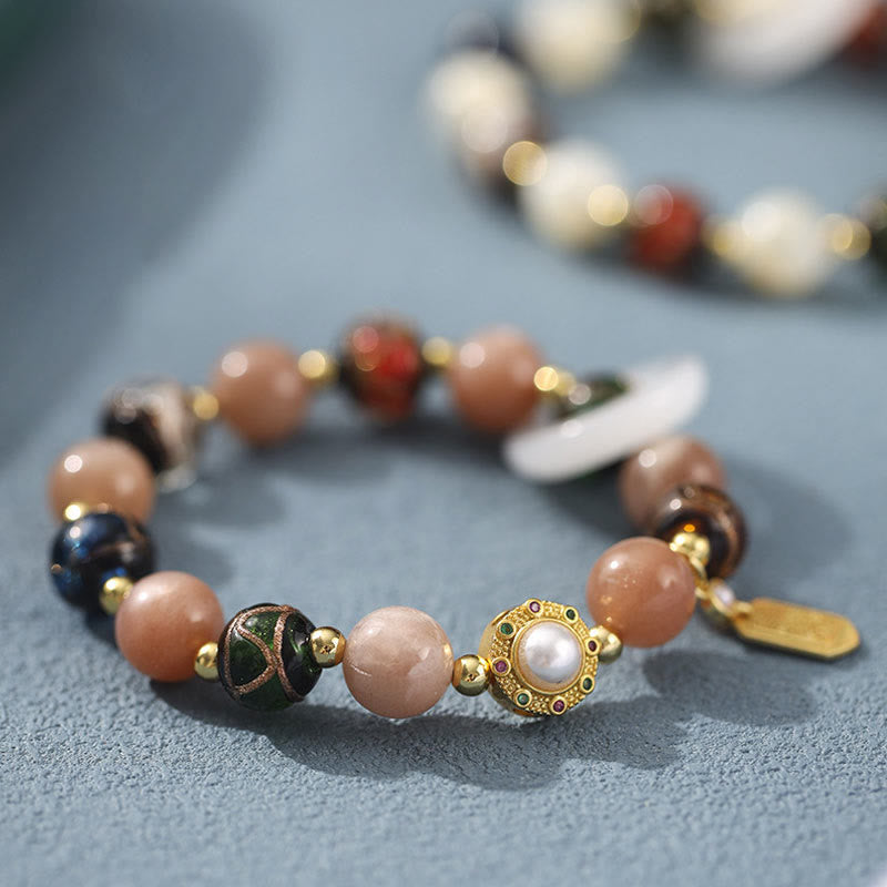 KarmaRipple's Tibetan Incense Ash Liuli Glass Tridacna Stone Sun Stone Om Mani Padme Hum Prayer Wheel Talisman Bracelet p10