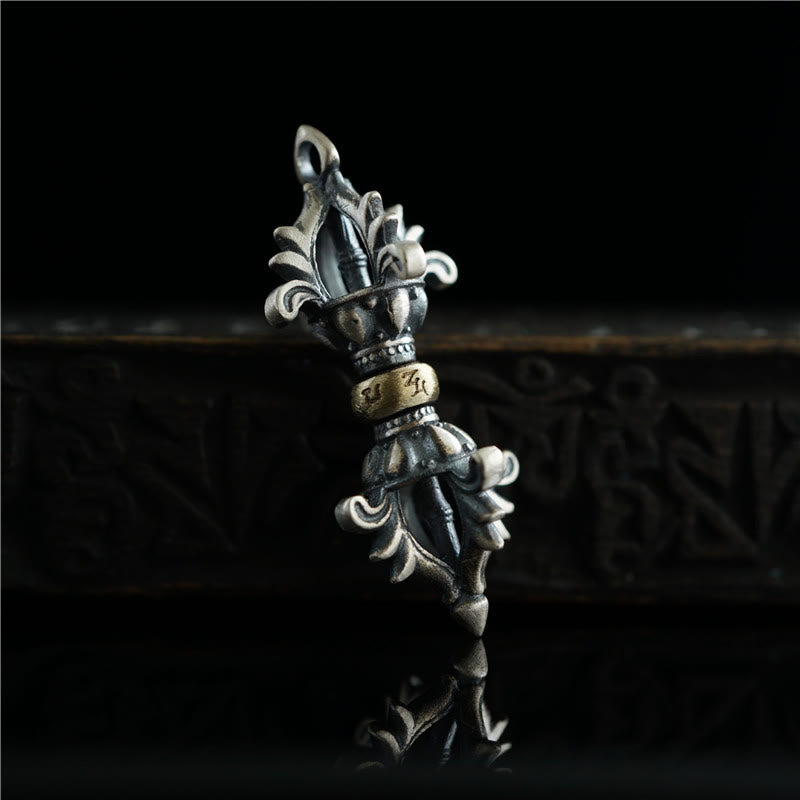 KarmaRipple's 925 Sterling Silver Om Mani Padme Hum Dorje Vajra Engraved Strength Necklace Hanging Decoration p3