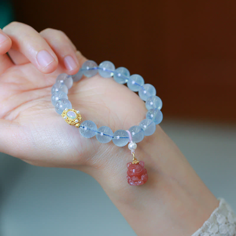 KarmaRipple's Authentic Aquamarine Red Agate Pearl Beadwork Balancing Talisman Bracelet p1