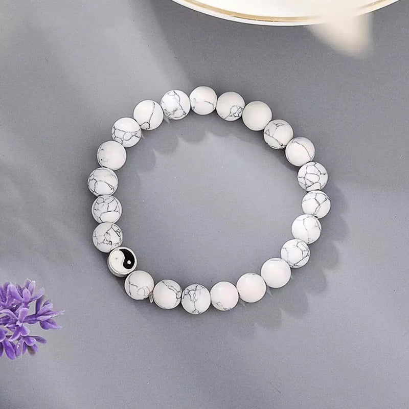 KarmaRipple's 3pcs Authentic Ivory Turquoise Frosted Stone Bead Yin Yang Wealth Bracelet p7