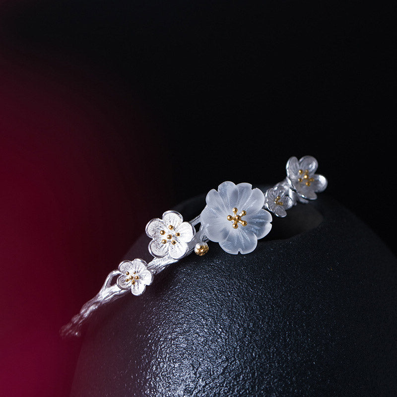 KarmaRipple's 925 Sterling Silver Plum Flower Blessing Bracelet Adjustable Bangle p5