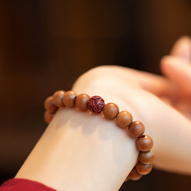KarmaRipple's Peach Wood Lotus Cinnabar Fortune Wealth Bracelet p14