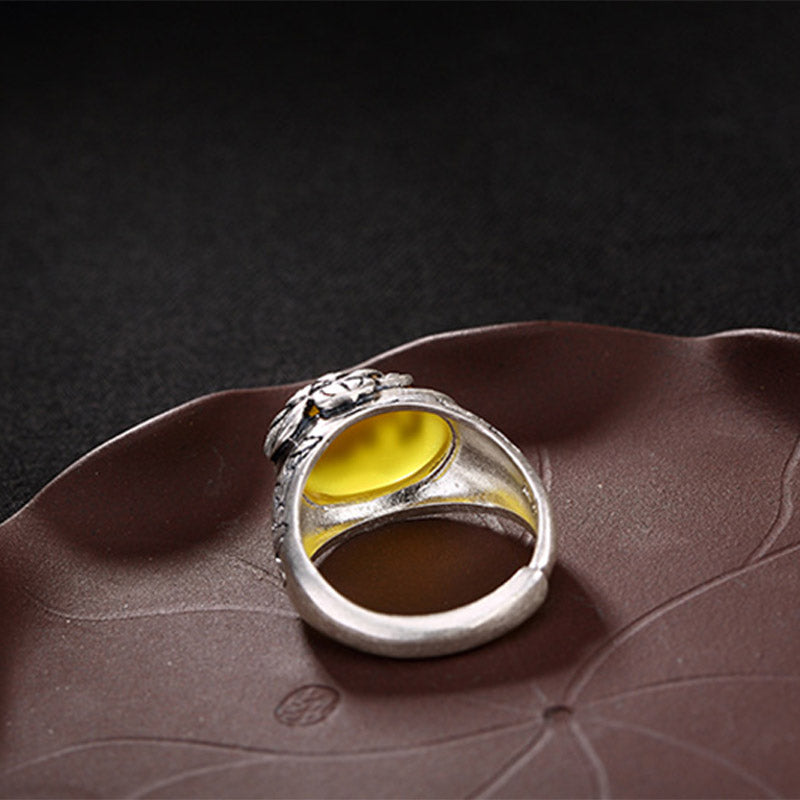 KarmaRipple's Citrine Lotus Blessing Protection Adjustable Ring p5