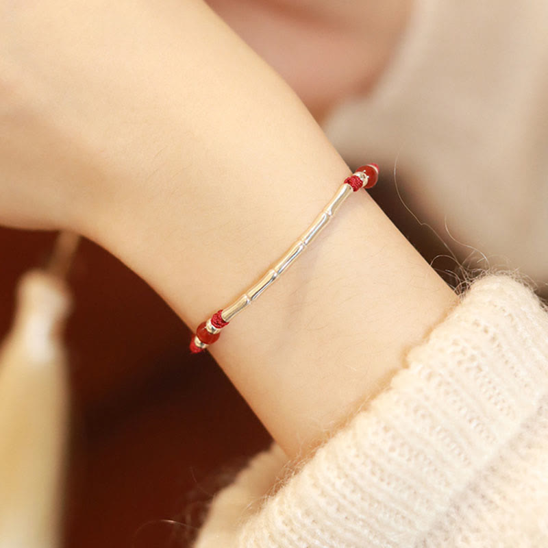 KarmaRipple's 925 Sterling Silver Bamboo Ivory Agate Red Agate Bead Protection String Woven Bracelet p8