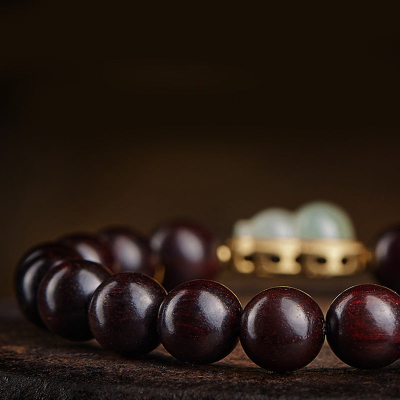 KarmaRipple's Small Leaf Red Sandalwood Gourd Jade Calm Relaxation Bracelet p22